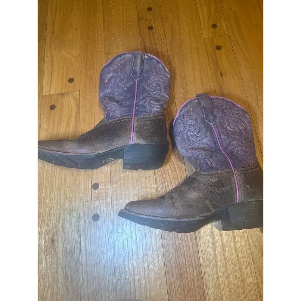 Dan Post Cowboy Boots Kids Size 2 D Brown Purple Leather Western DPC2347